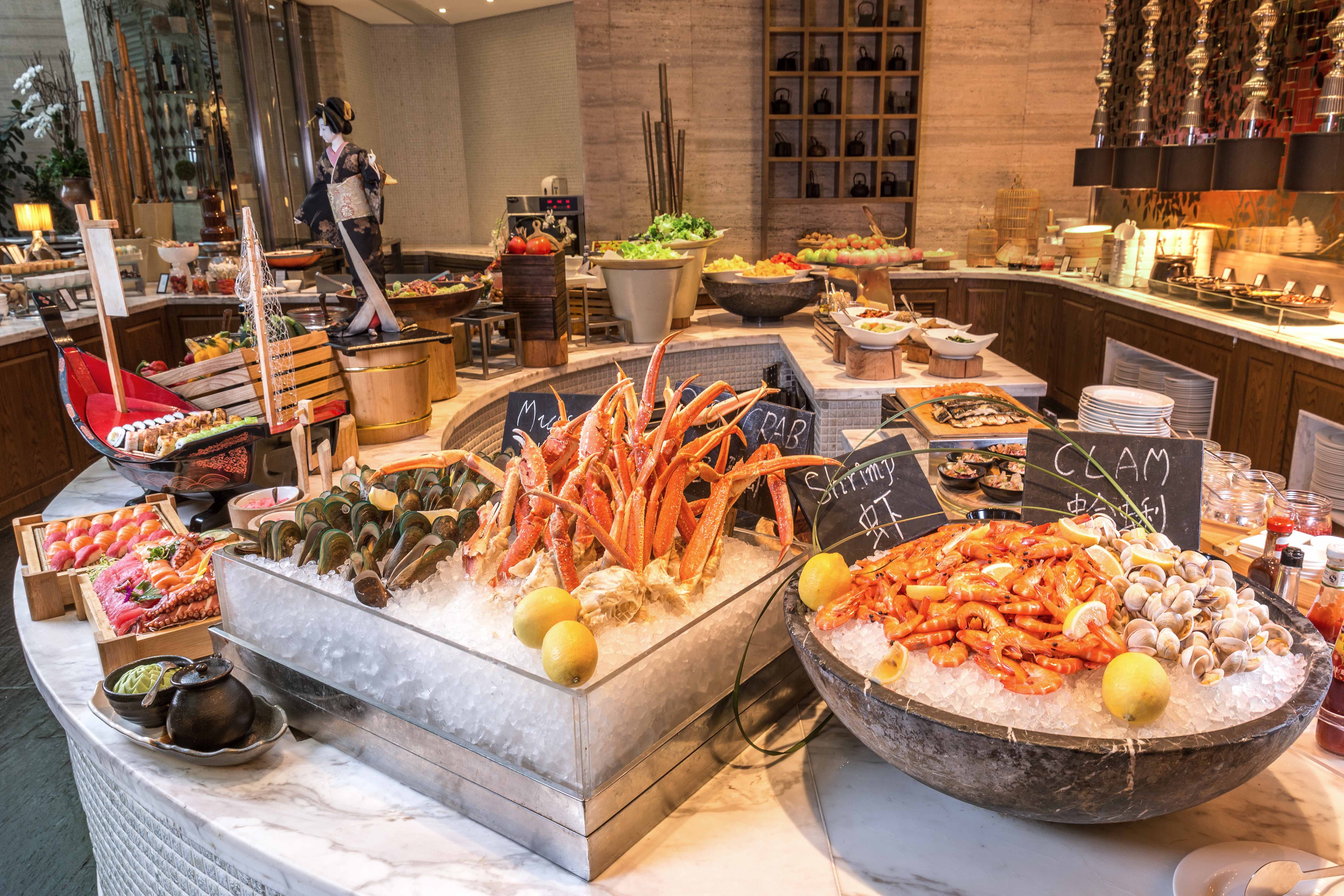 seafood buffet at the kitchen table