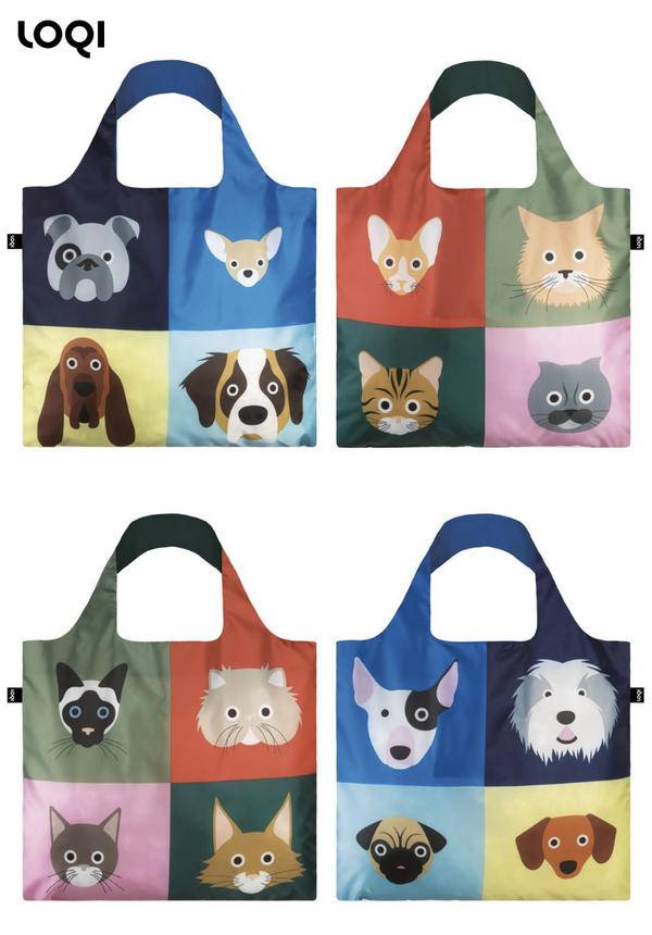 LOQI Cats & Dogs Tote Bags/Zip Pockets