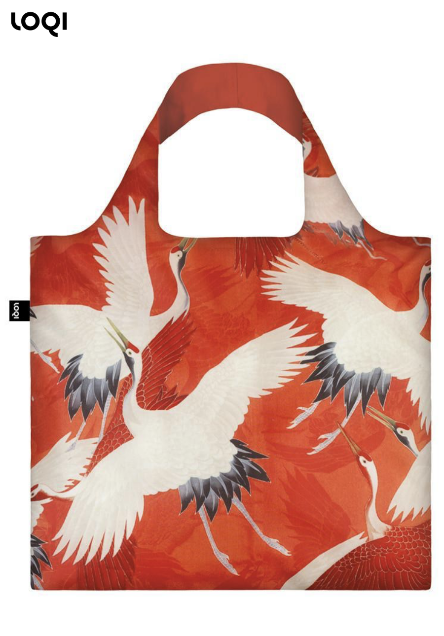 LOQI Woman's Haori with Cranes Tote Bag