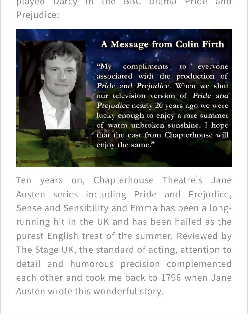 Buy Pride and Prejudice by Chapterhouse Theatre Britain tickets in Shanghai